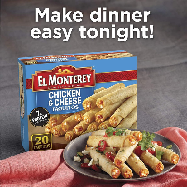 El Monterey Taquitos Flour, Chicken and Cheese Box, 20 Oz, Frozen Mexican Dinner