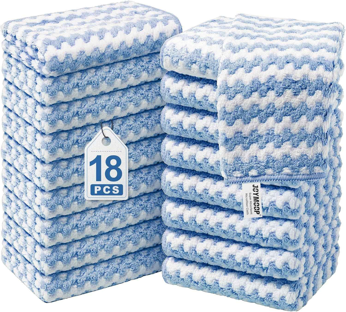 JOYMOOP 18 Pack Microfiber Cleaning Cloth, Kitchen Towels for Dish Drying Washing, Absorbent Streak Free Lint Free Rags for Cleaning, Reusable and Washable Towels - 10" x 10"