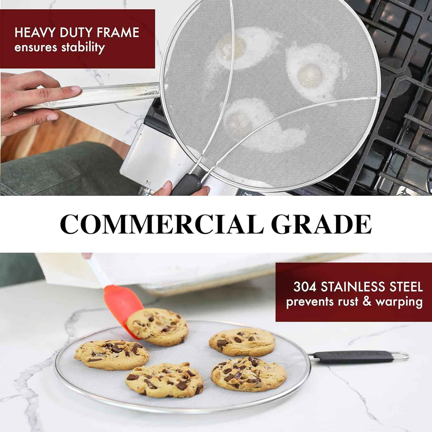 BergKoch Splatter Screen for Frying Pan - 13 Inch Stainless Steel Grease Splatter Guard - Cover Oil Splash when Sizzling Bacon, Cooking Fried Chicken or Popcorn