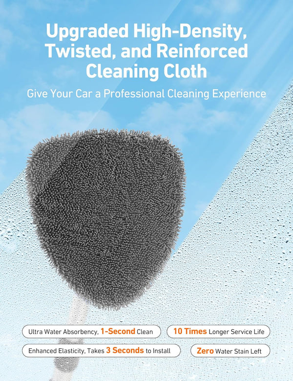 AstroAI Windshield Cleaner Tool, Extendable Handle, 4 Reusable Microfiber Pads, Auto Glass Cleaning Kit, Gray, 15.9-21in