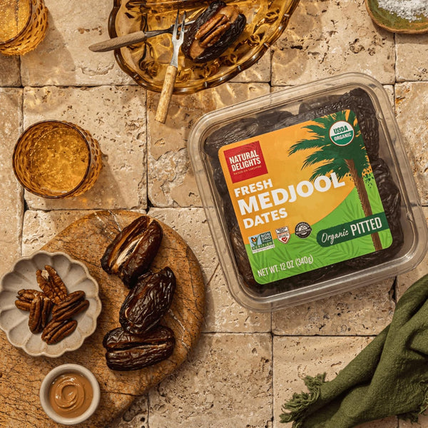 Natural Delights Organic Medjool Dates - USDA Certified, Fiber & Potassium, Naturally Sweet, Plump - 12 oz Tub (2-Pack)