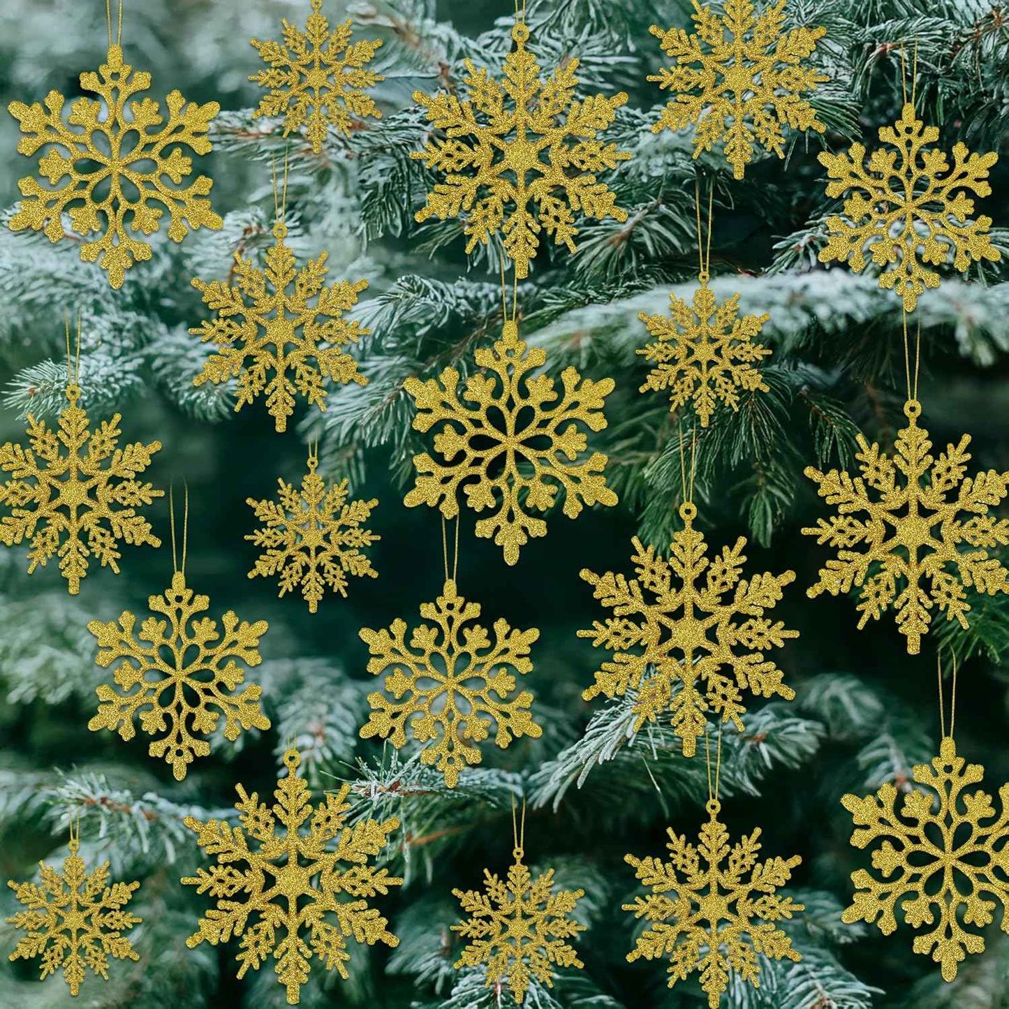 24PCS Snowflake Ornaments, Christmas White Snowflakes Tree Decorations, Plastic Glitter Snow Flakes Decorating Hanging, Xmas Tree Ornaments Indoor Ceiling Fireplace Winter Wonderland Decor