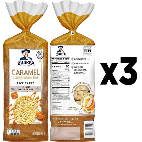 Quaker Large Rice Cakes Caramel Pack of 3 Whole Grain Brown Rice Baked Snack