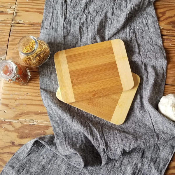 Bamboo Wood Two-Tone Kitchen Cutting and Serving Board Set of 2