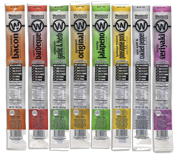 Western's Smokehouse Meat Sticks Variety Pack of 40 - 8 Flavors of Pork and Beef Jerky