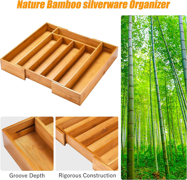 Bamboo Silverware Organizer for Kitchen or Bedroom Utensil Holder