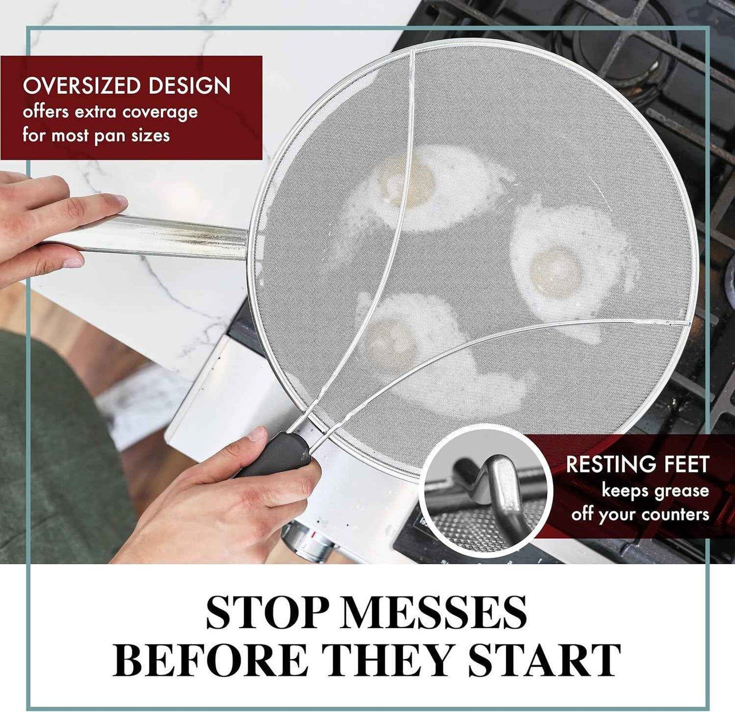 BergKoch Splatter Screen for Frying Pan - 13 Inch Stainless Steel Grease Splatter Guard - Cover Oil Splash when Sizzling Bacon, Cooking Fried Chicken or Popcorn