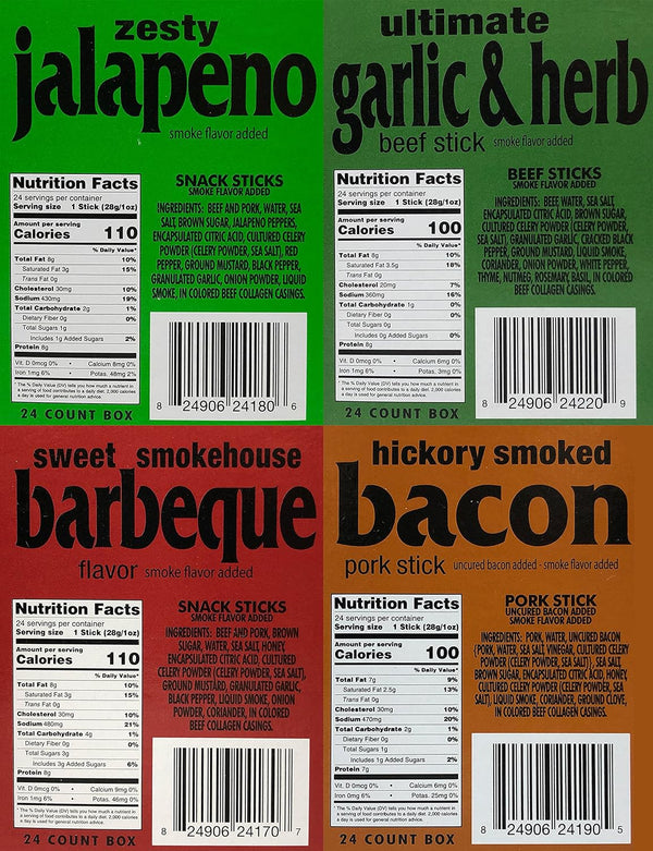 Western's Smokehouse Meat Sticks Variety Pack of 40 - 8 Flavors of Pork and Beef Jerky