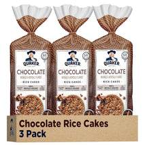 Quaker Large Rice Cakes, Chocolate, 7.23 oz Bags, 3 Pack, Gluten Free, Whole Grain
