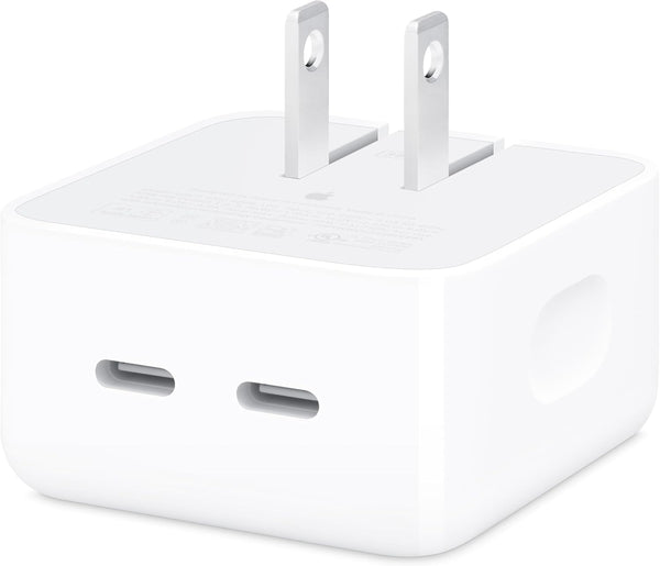 apple 35w dual usb-c compact power adapter fast type-c charge for iphone ipad macbook air airpods
