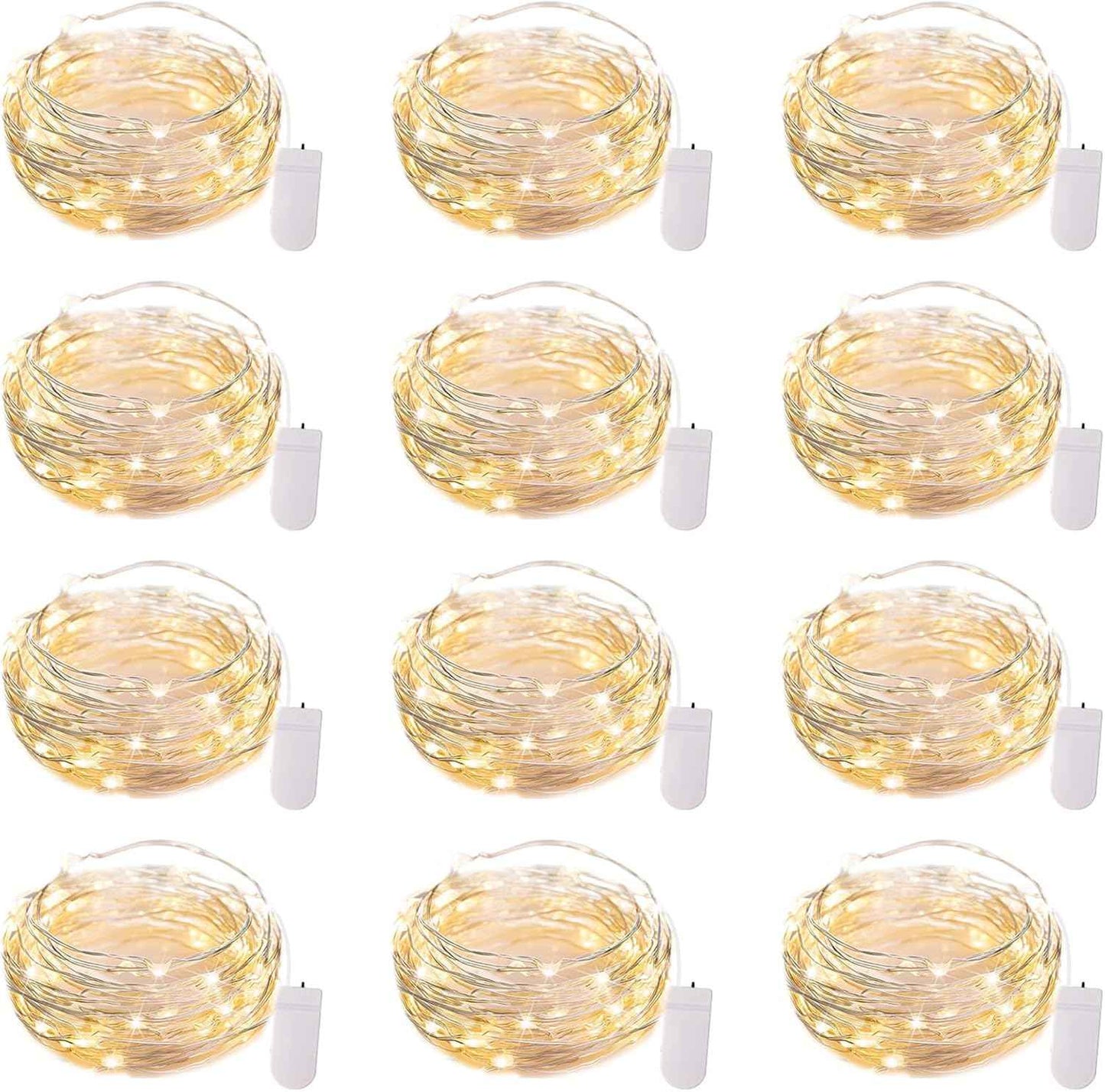 Brightown 12 Pack LED Fairy Lights, Battery Operated 7FT Firefly String Lights with 20 Waterproof LEDs on Silver Wire for DIY Crafts, Wedding Centerpieces, Party & Christmas Décor