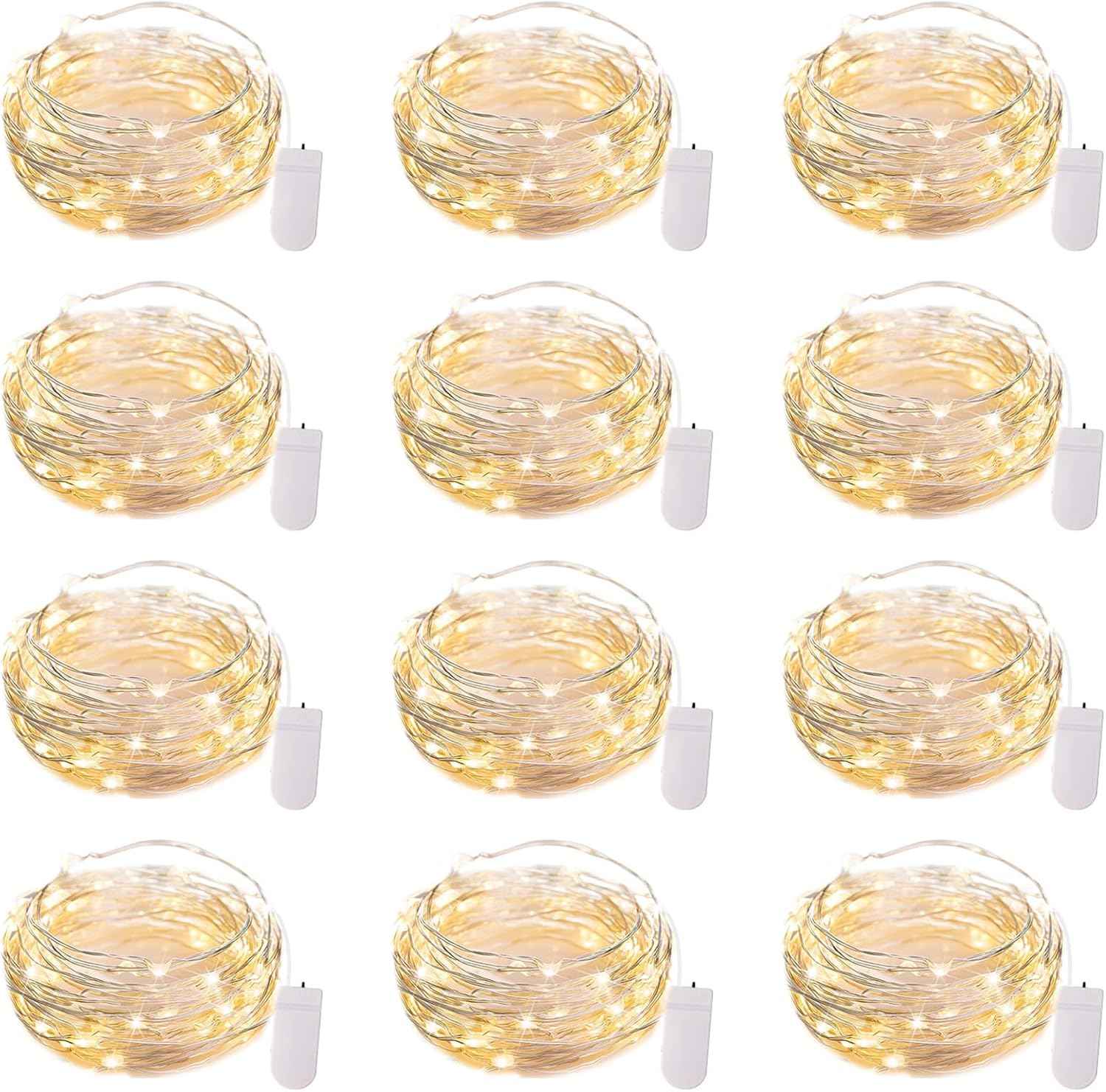 Brightown 12 Pack LED Fairy Lights, Battery Operated 7FT Firefly String Lights with 20 Waterproof LEDs on Silver Wire for DIY Crafts, Wedding Centerpieces, Party & Christmas Décor