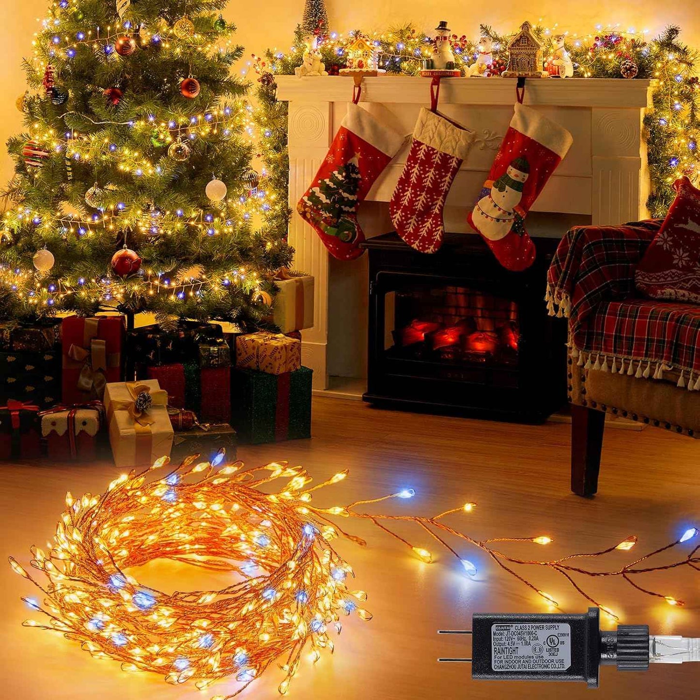 Fairy Lights Plug-In String Lights, 200 LED Twinkle Firecracker Lights, Waterproof Christmas Tree Lights for Indoor/Outdoor Bedroom, Patio, Garden Décor