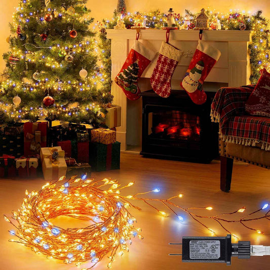 Fairy Lights Plug-In String Lights, 200 LED Twinkle Firecracker Lights, Waterproof Christmas Tree Lights for Indoor/Outdoor Bedroom, Patio, Garden Décor