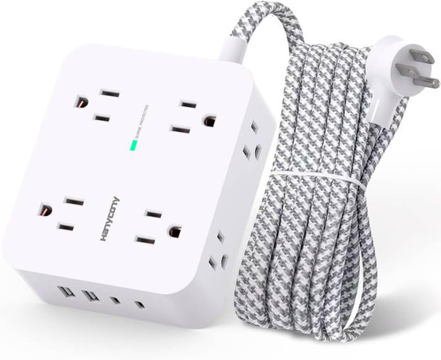 HANYCONY Surge Protector Power Strip with 8 Outlets and 4 USB Ports including 2 USB-C and 5Ft Braided Extension Cord