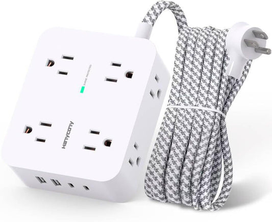 HANYCONY Surge Protector Power Strip with 8 Outlets and 4 USB Ports including 2 USB-C and 5Ft Braided Extension Cord