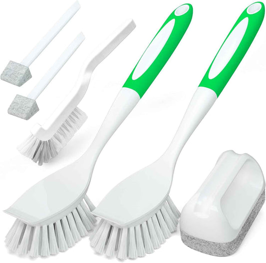 Holikme 6-Pack Kitchen Cleaning Brush Set in Green for Dishes, Sink and Tile Cleaning