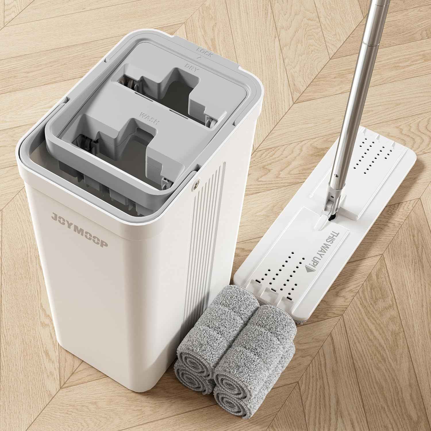 JOYMOOP Mop and Bucket Set with Wringer and 4 Microfiber Pads for Hardwood and Tile Floor Cleaning