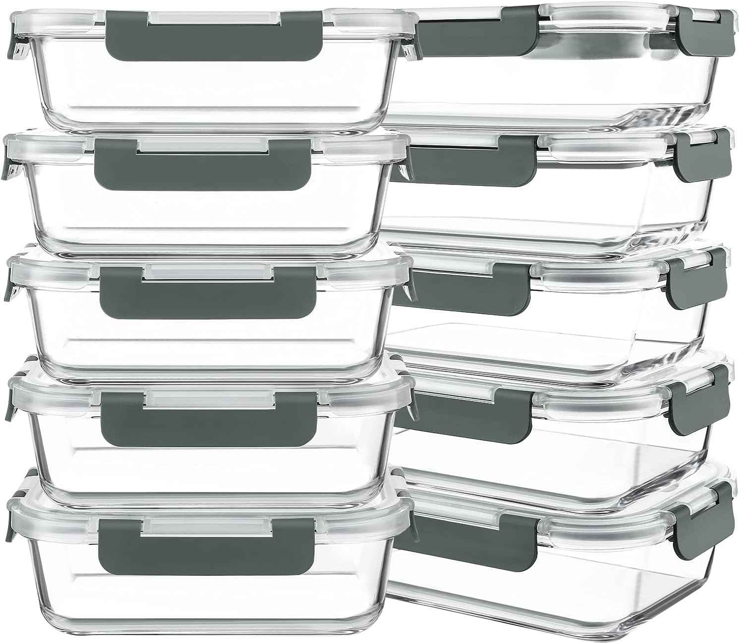 KOMUEE 10-Pack 30oz Glass Meal Prep Containers with Airtight Lids for Food Storage