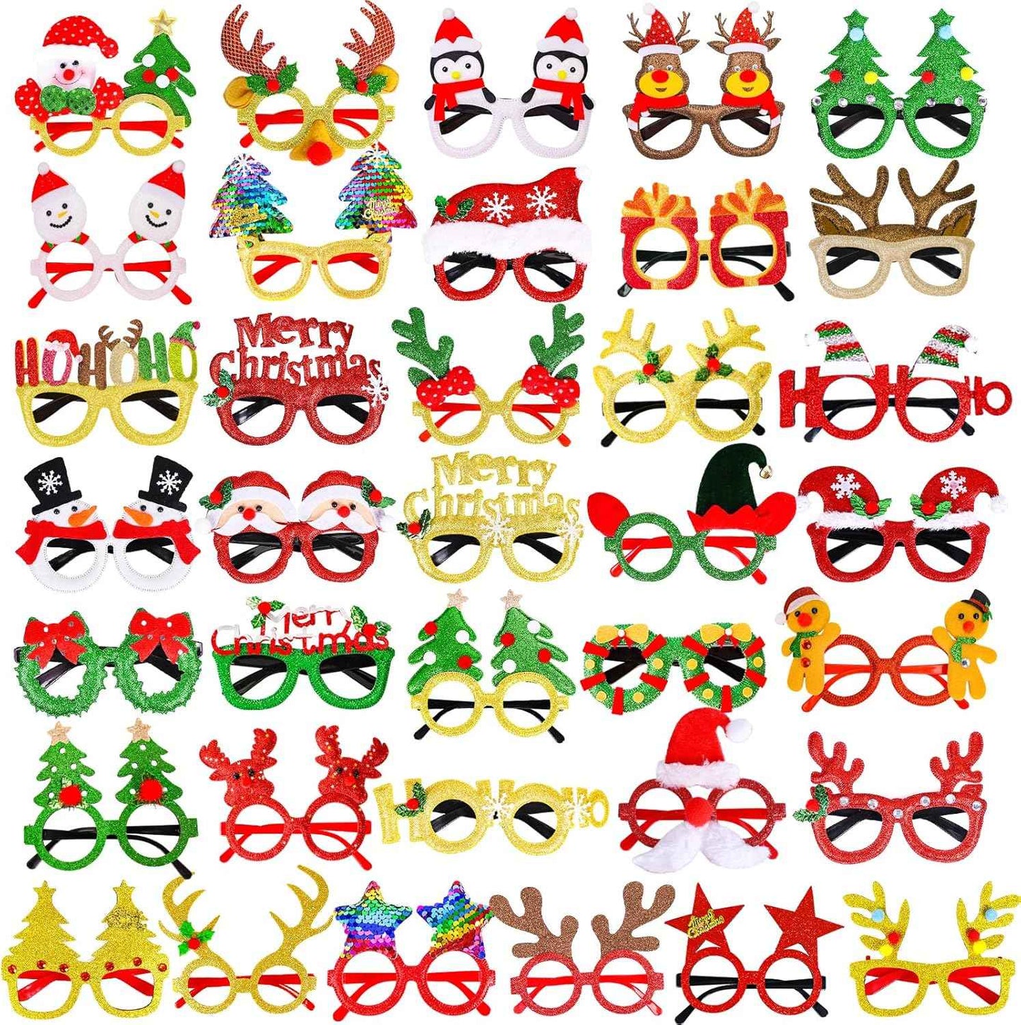 Max Fun 36 Pack Christmas Glitter Glasses, Holiday Eyeglasses Party Frames for Christmas Party Favors & Holiday Celebration Decorations, One Size Fits All