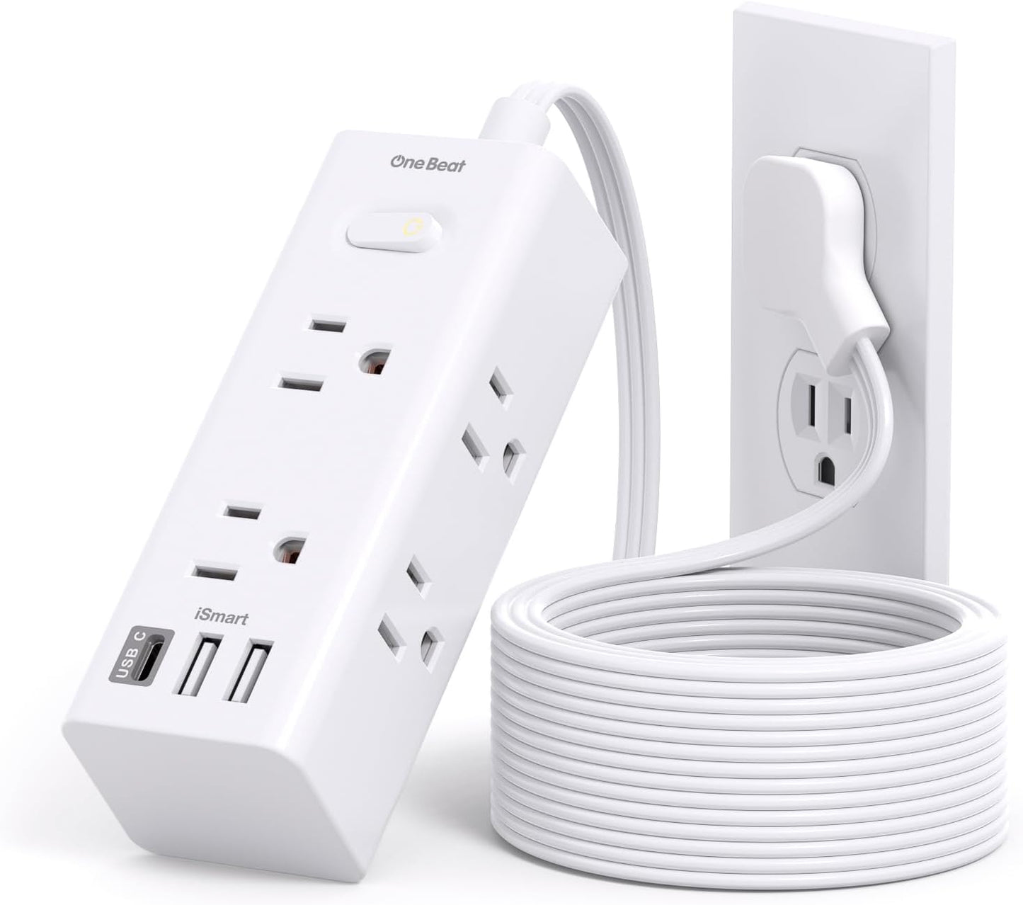 One Beat 10Ft Extension Cord Power Strip with 6 Outlets and 4 USB Ports