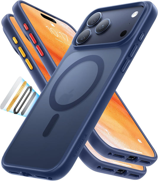 iPhone 17 Pro Max case with military-grade protection, camera control, and DIY buttons – Deep Blue by Rayz Mart