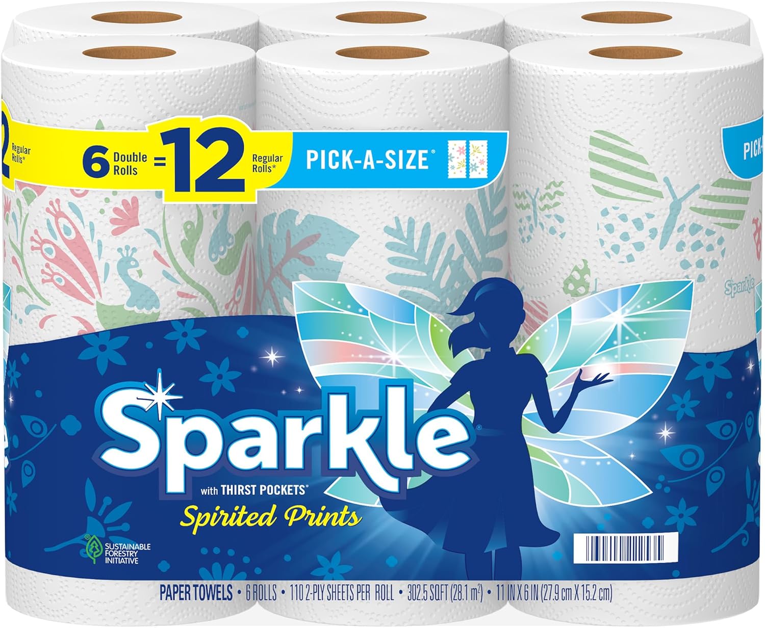 sparkle pick a size paper towels spirited prints 6 double rolls everyday value full and half sheet towels