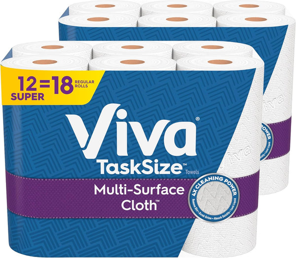 Viva Multi-Surface Cloth Paper Towels, Task Size, 2 Packs of 6, 81 Sheets Per Roll
